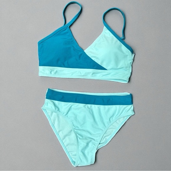 Girls 3pc Colorblock Teal/Blue Bikini + Cover-Up, 13–14Y NWOT - Picture 5 of 13